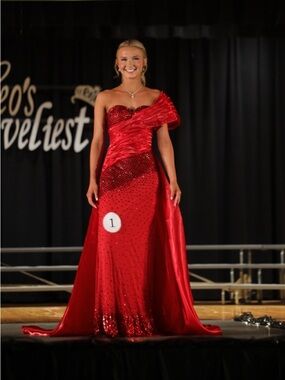 Johnathan Kayne Red One-Shoulder Prom Gown